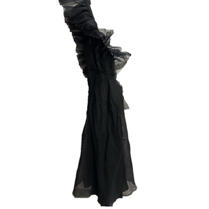 Richilene NY Vintage Black Ruffle One-Shoulder Gown Maxi Dark Romantic Sz 6